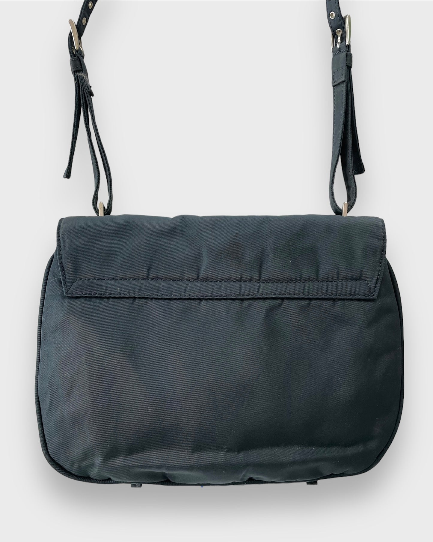Vintage 90s Prada Black Tessuto Nylon Accordion Flap Messenger Bag