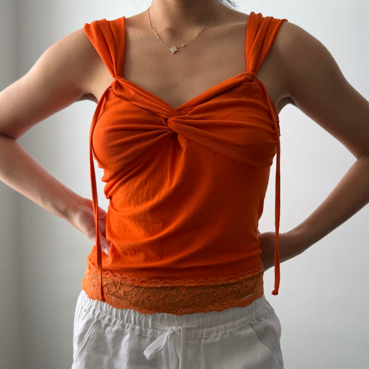 Sharagano Made in France Orange Ruched Tank Top - Small