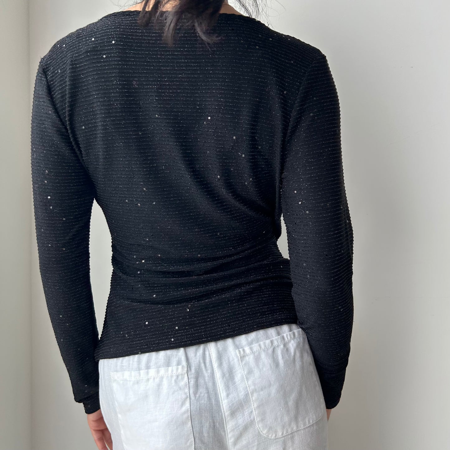 Vintage 90s Made in Canada Black Long Sleeve Wrap Top - Medium