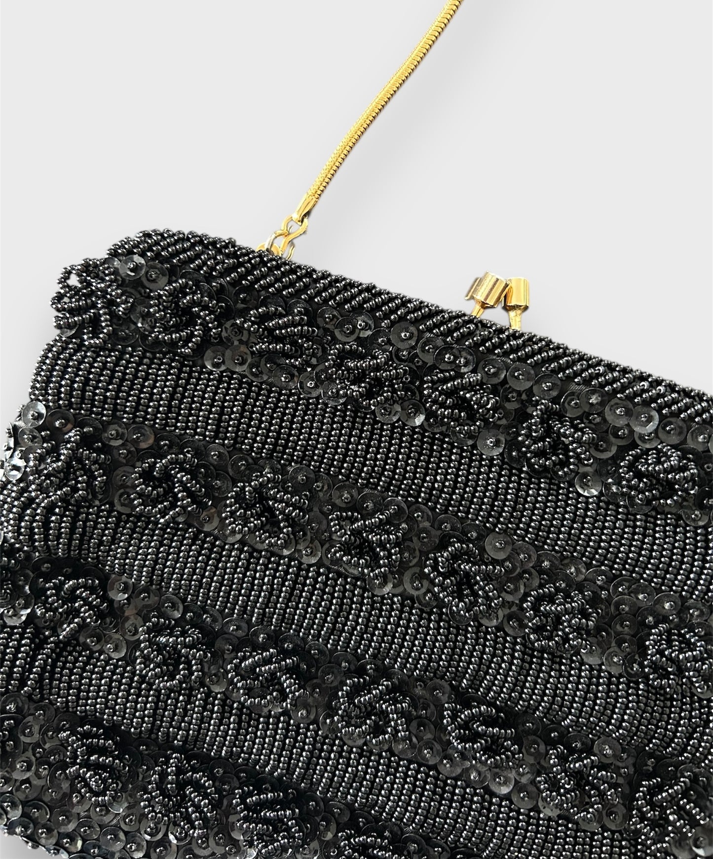 1960s Black Beaded Kiss Lock Evening Bag