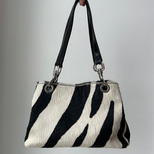 Made in Italy Zebra Print Calf Hair Leather Shoulder Bag