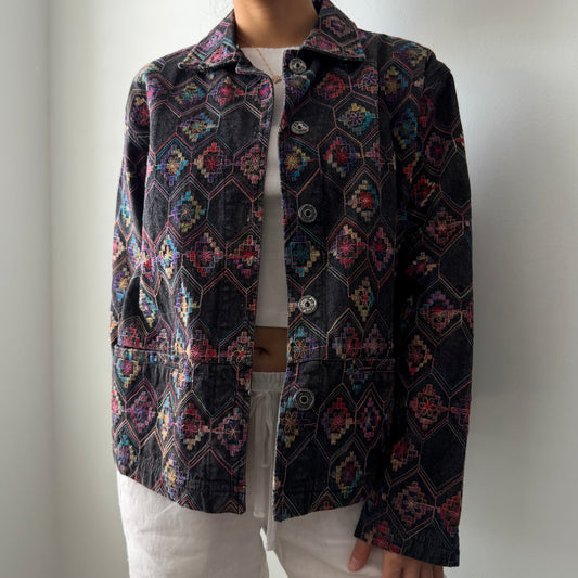 1990s Chico's Design Embroidered Denim Jacket - Medium