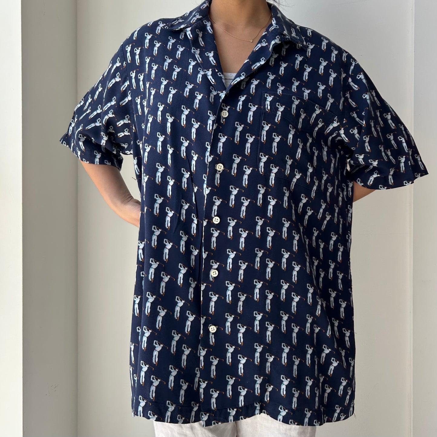 Vintage 1980s Polo Ralph Lauren Golfer Print Camp Shirt - Medium