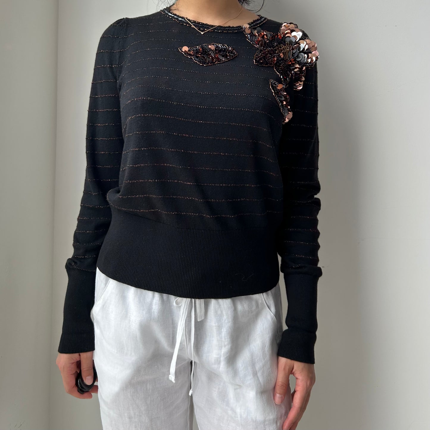 Marc by Marc Jacobs Silk Blend Embellished Knit Pullover in Black - Small