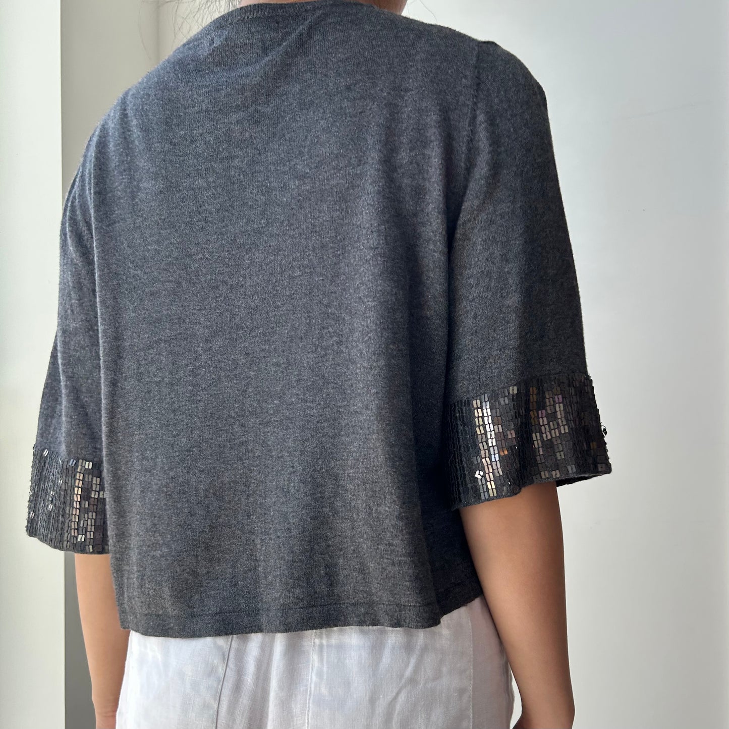 Banana Republic Charcoal Open-Front Cardigan with Sequin Trim - Medium