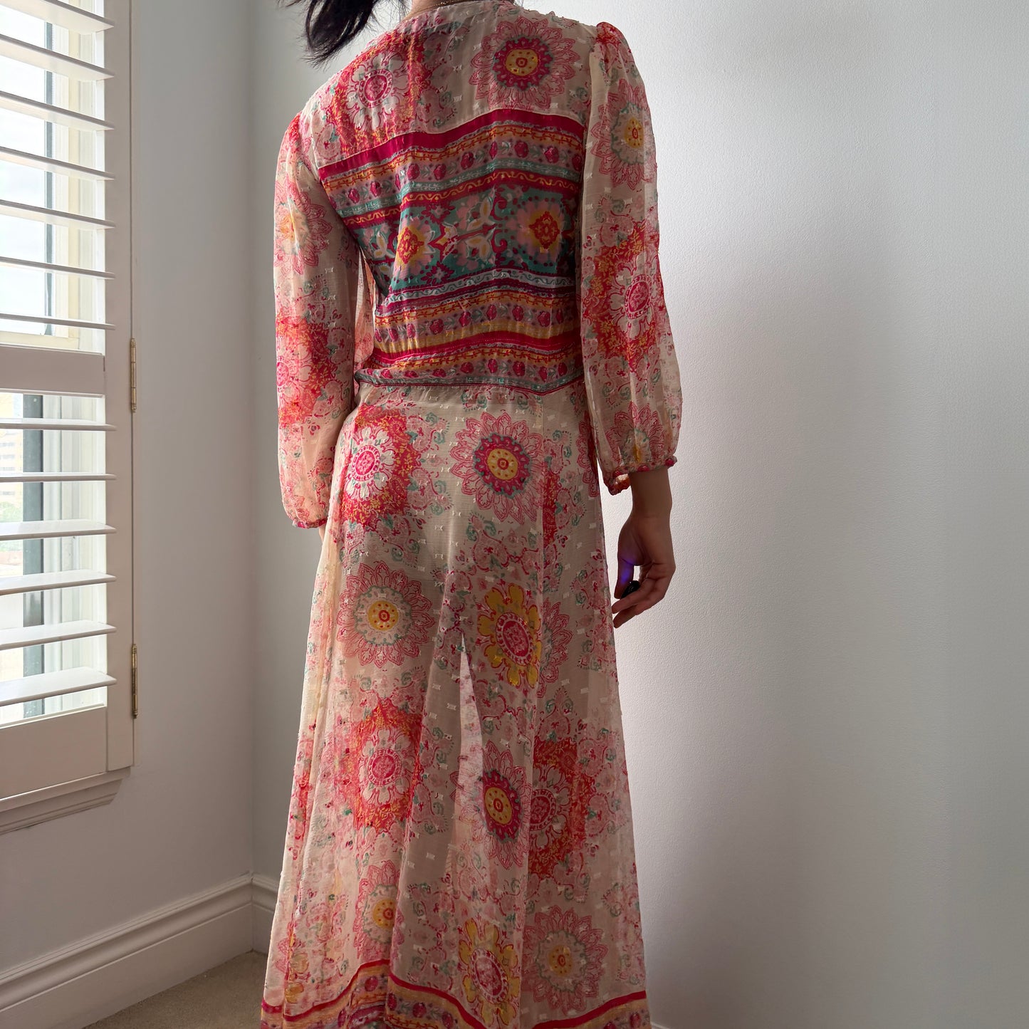Zara Long Sleeve Floral Kaftan - X-Small
