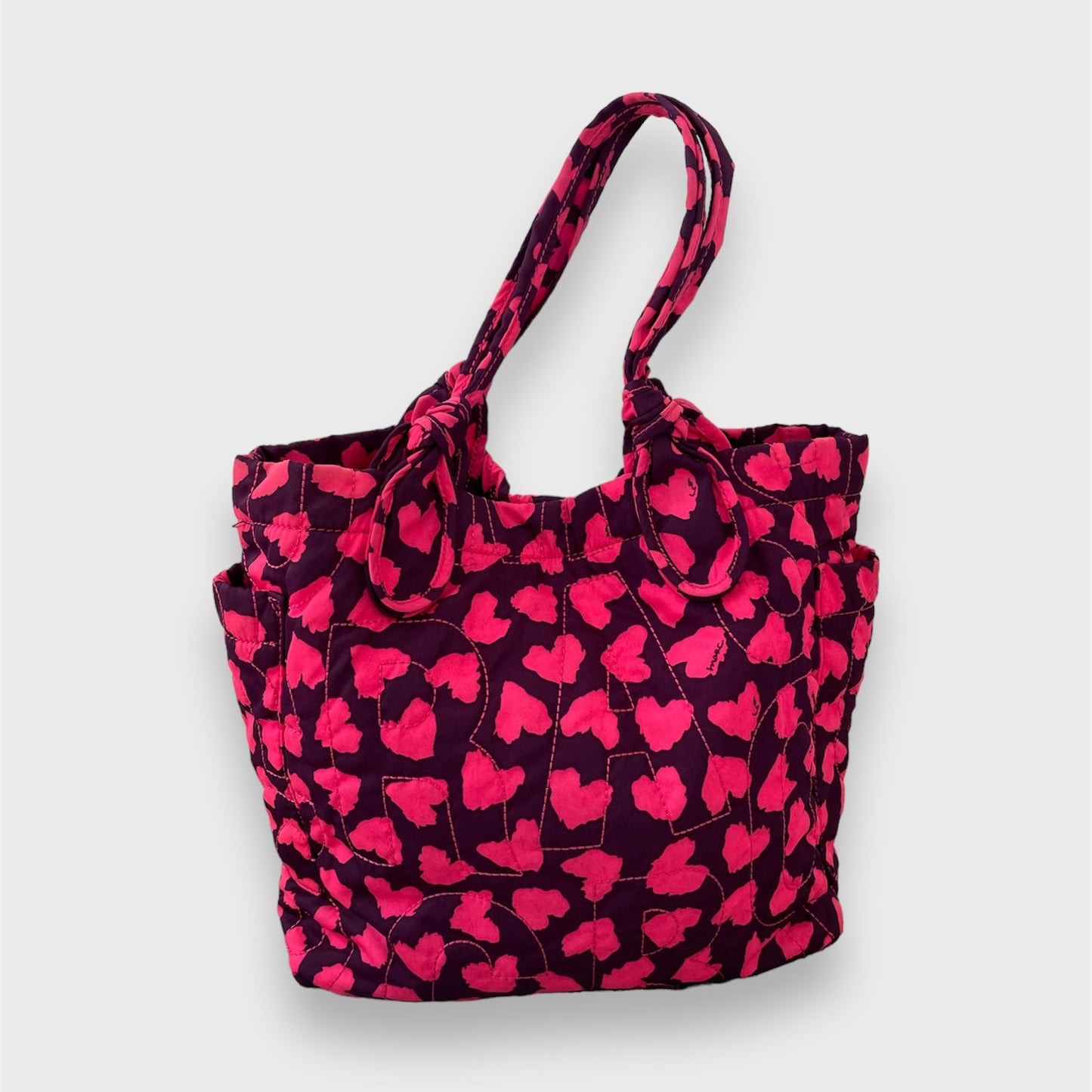 2010 Marc by Marc Jacobs Pink Quilted Heart-Print Nylon Tote