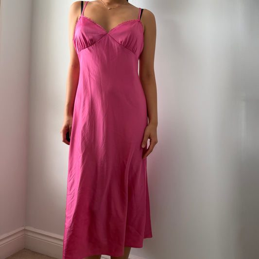 Sunday Best Pink Satin Midi Slip Dress - Medium