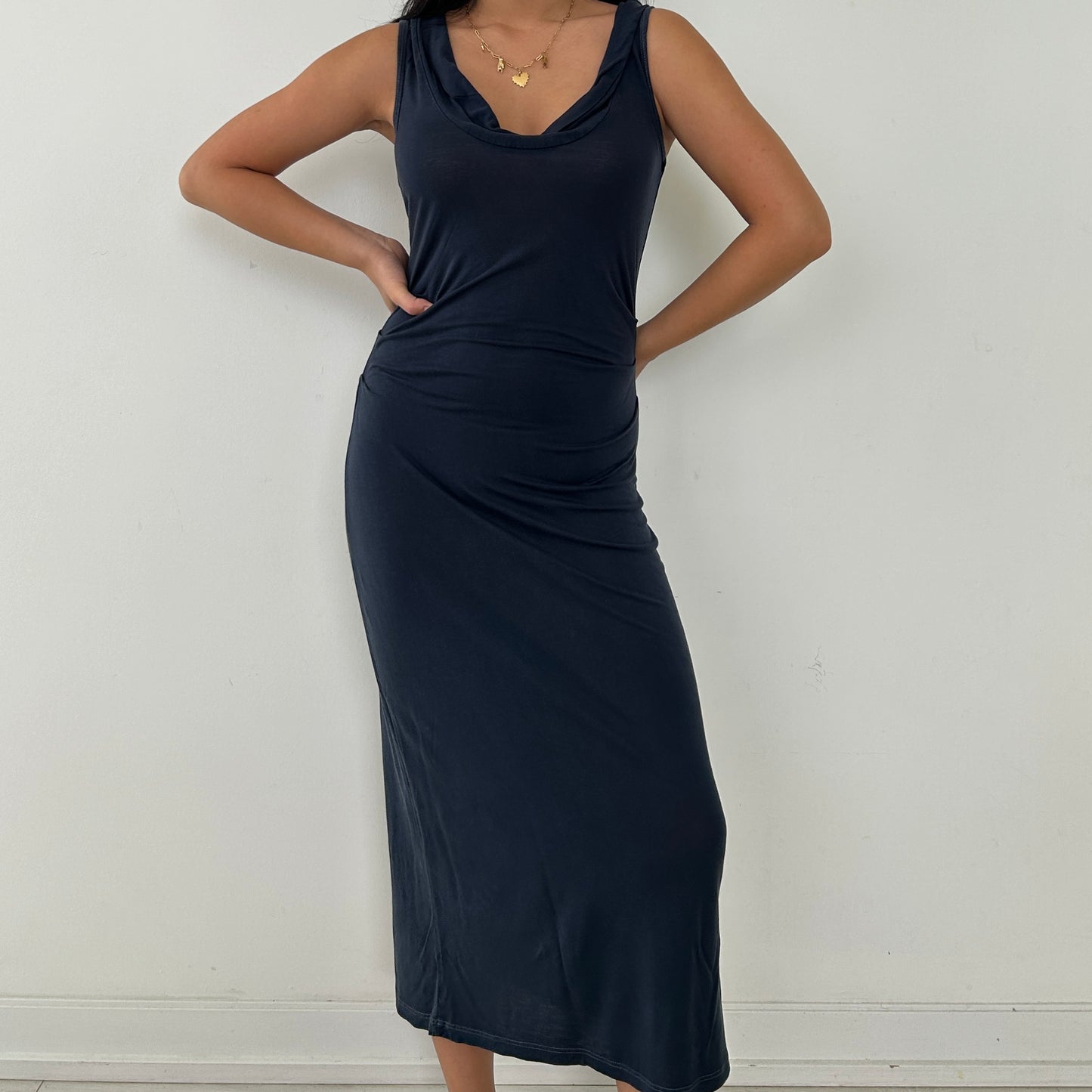 James Perse Dark Blue Sleeveless Jersey Maxi Dress - Small