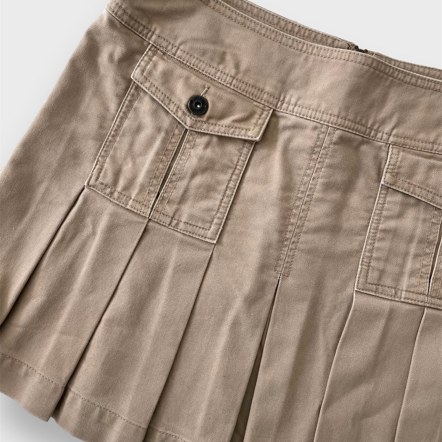 Beige Pleated Mini Skirt - Large