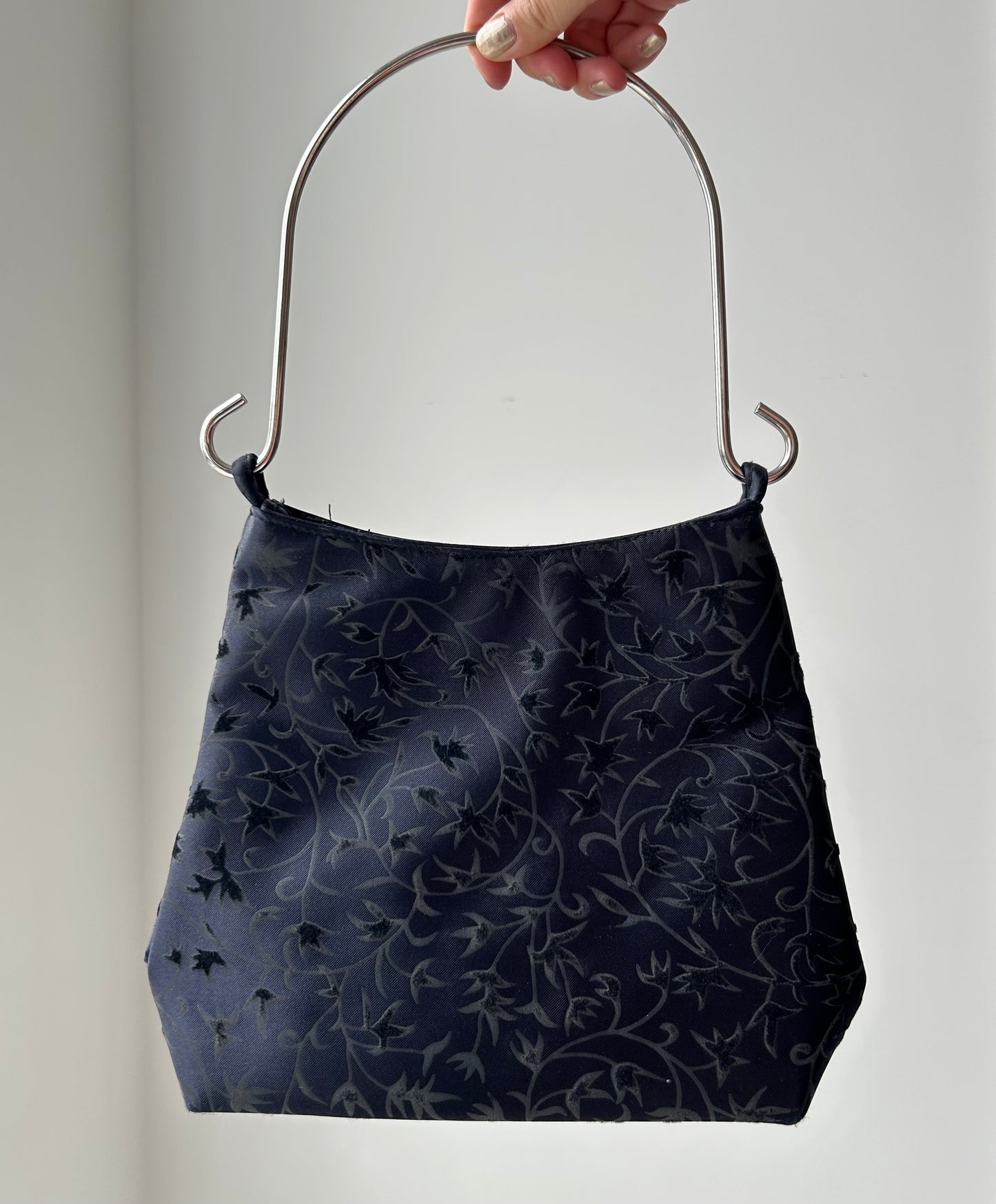 Vintage Navy Floral Jacquard Top-Handle Bag