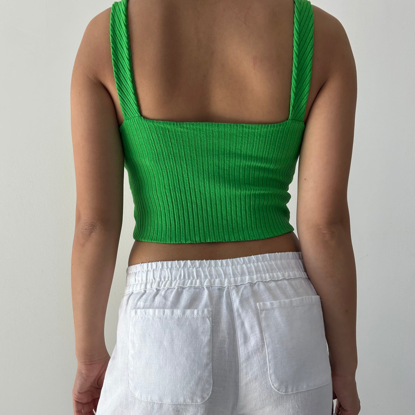 2010s Farm Rio Green Ribbed Cut-Out Crop Top - Small