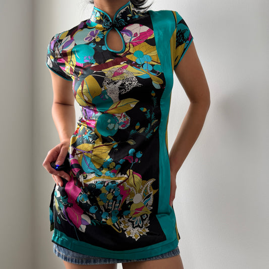 Silk Cheongsam-Style Short Sleeve Blouse - X-Small