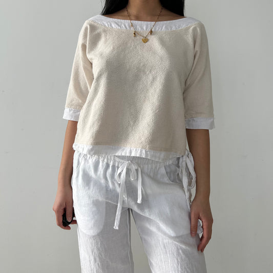 XBaal Cancun Cream Short Sleeve Cotton Blouse - Medium