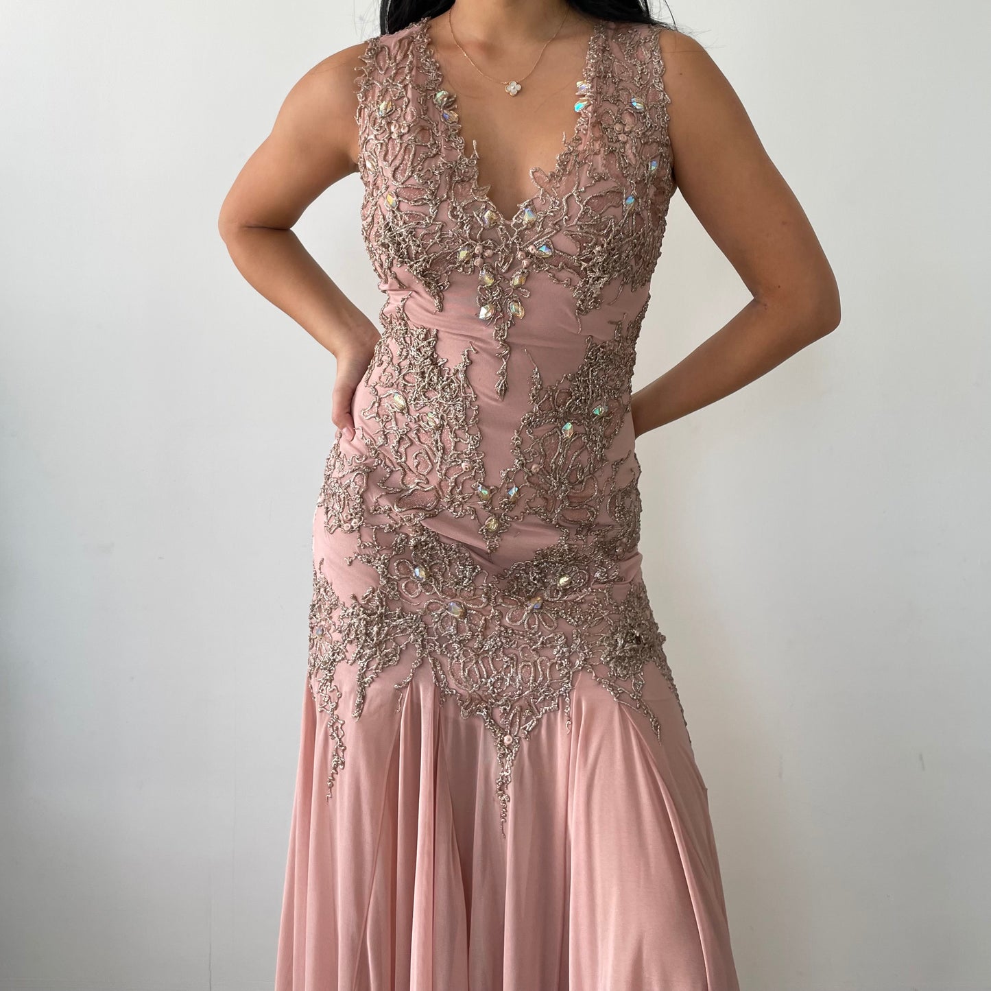 Ema Savahl Couture Pink Hand-Painted Gown with Rhinestones - X-Small/Small