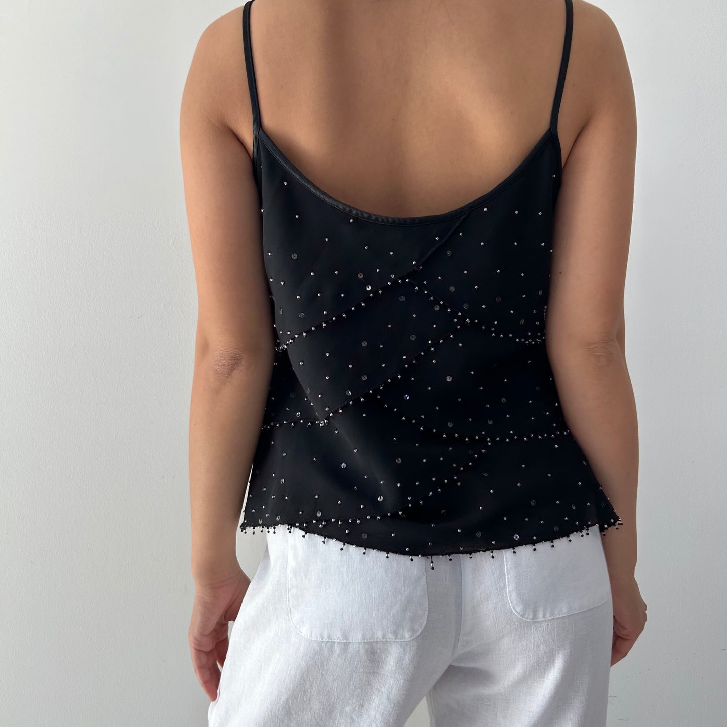 Windsmoor Black Ruffle Beaded Tank - Large
