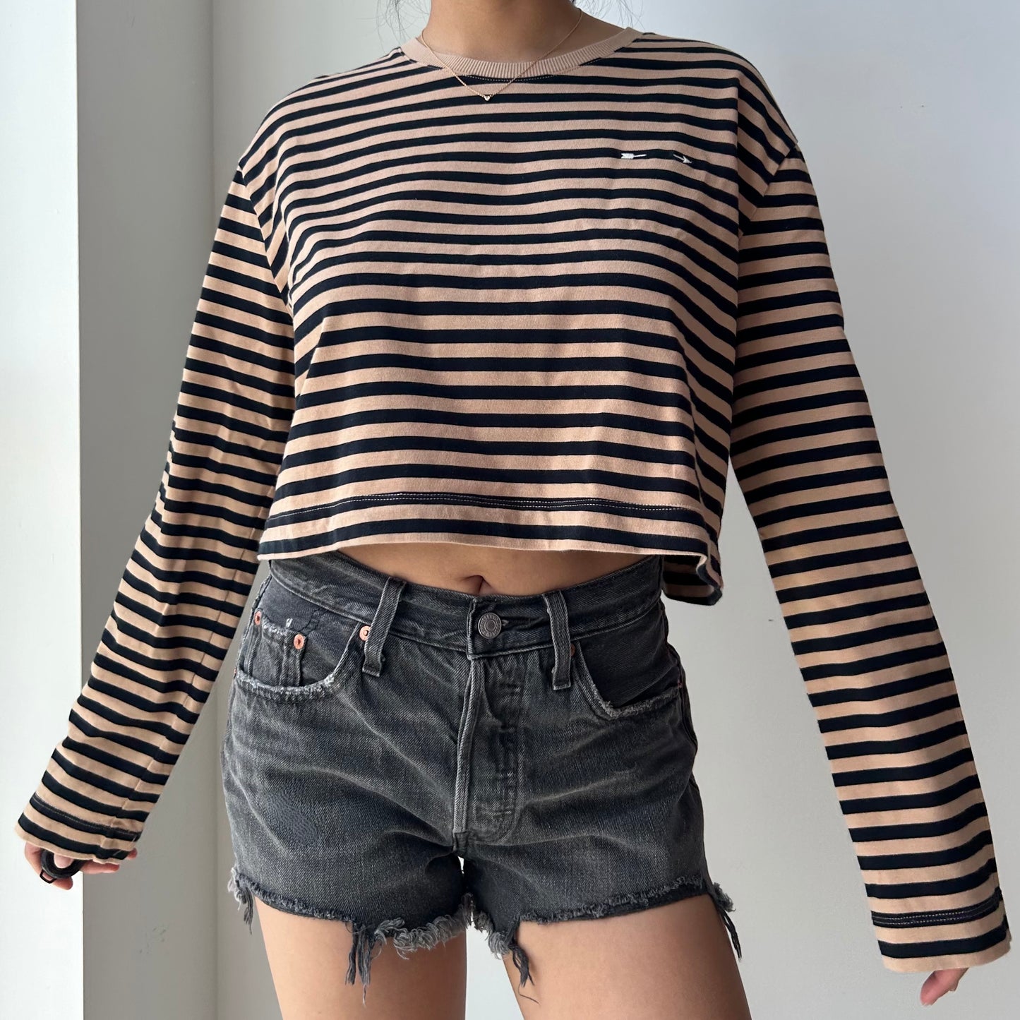 The Upside Long Sleeve Striped Crop Top - Small