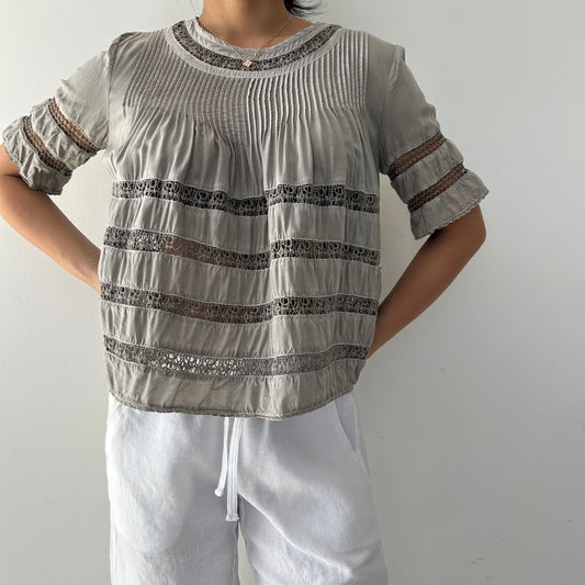 Wilfred Grey Lace Insert Pleated Blouse - X-Small
