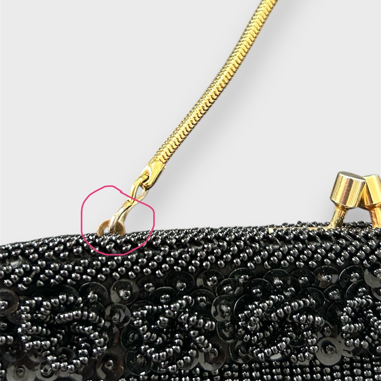 1960s Black Beaded Kiss Lock Evening Bag
