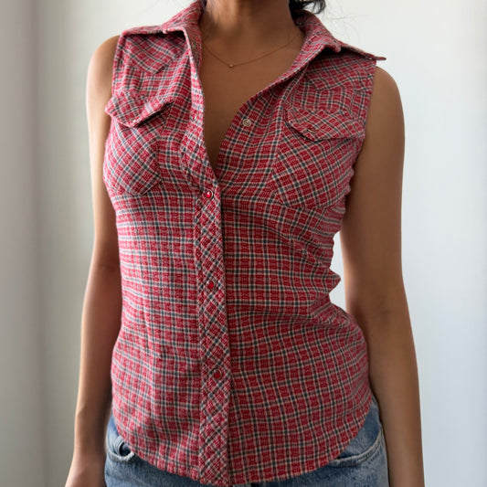 Buffalo David Bitton Red Plaid Sleeveless Shirt - X-Small