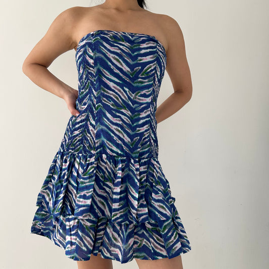 Moda International Blue Abstract Strapless Mini Dress - X-Small