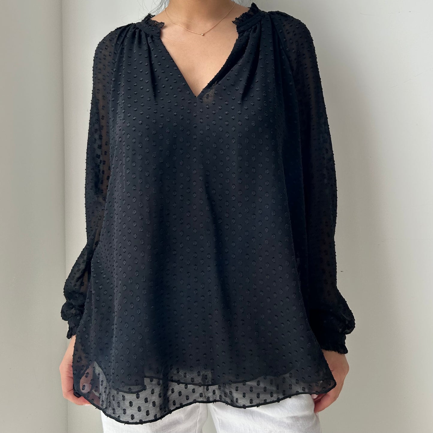 Diane von Furstenberg Black Long Sleeve Polka Dot Blouse - Medium