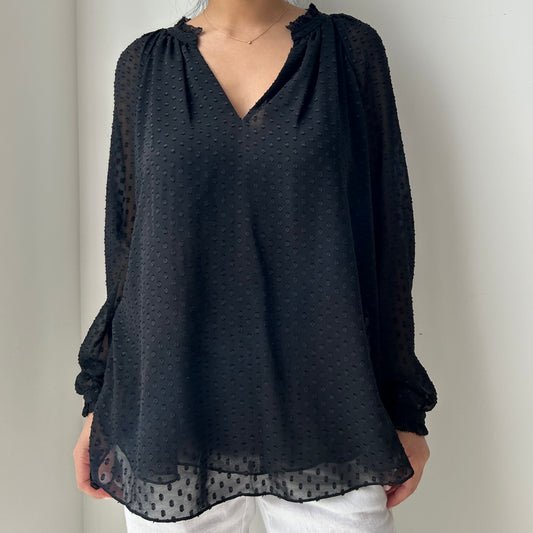 Diane von Furstenberg Black Long Sleeve Polka Dot Blouse - Medium