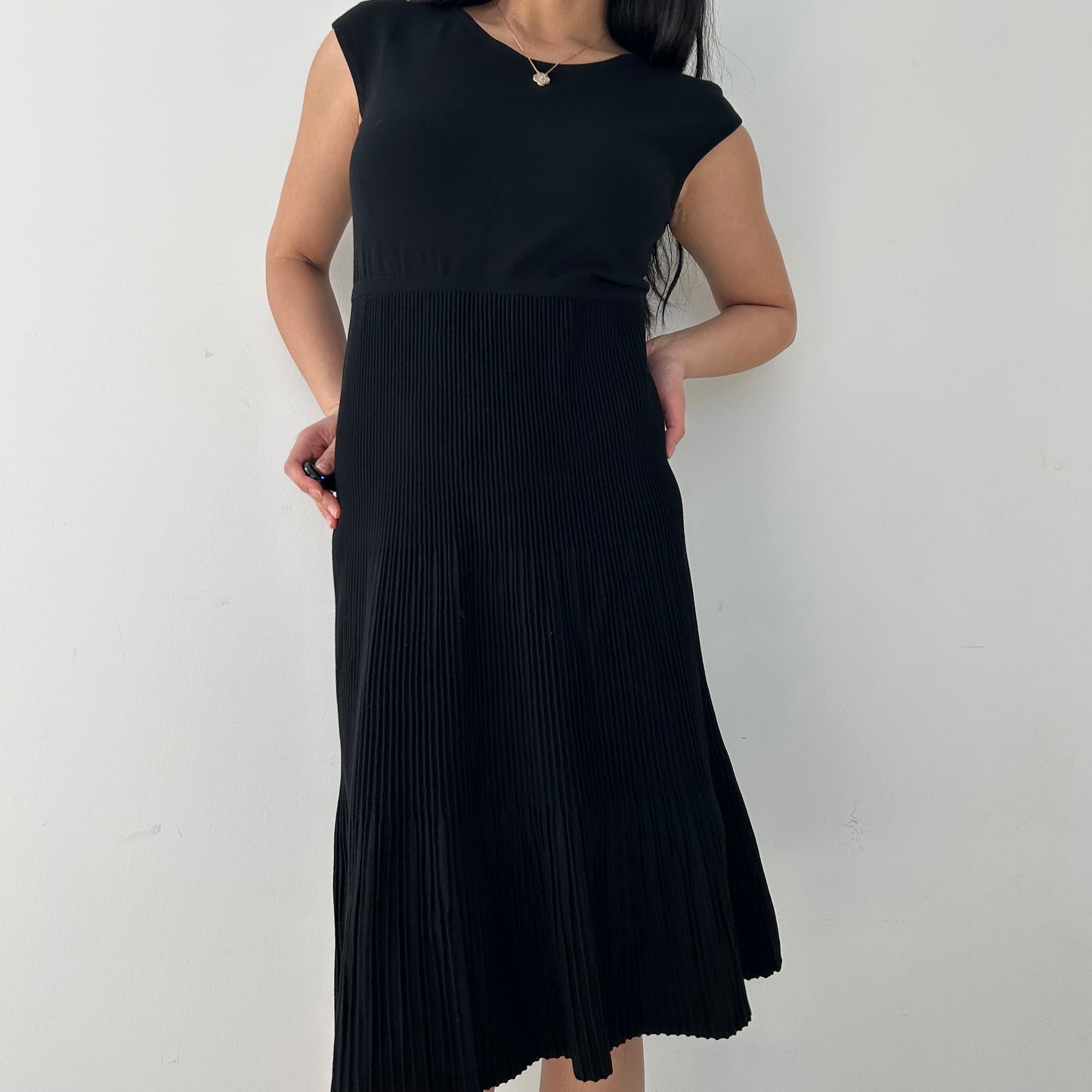 Max Mara Studio Black Pleated Midi Dress - Medium