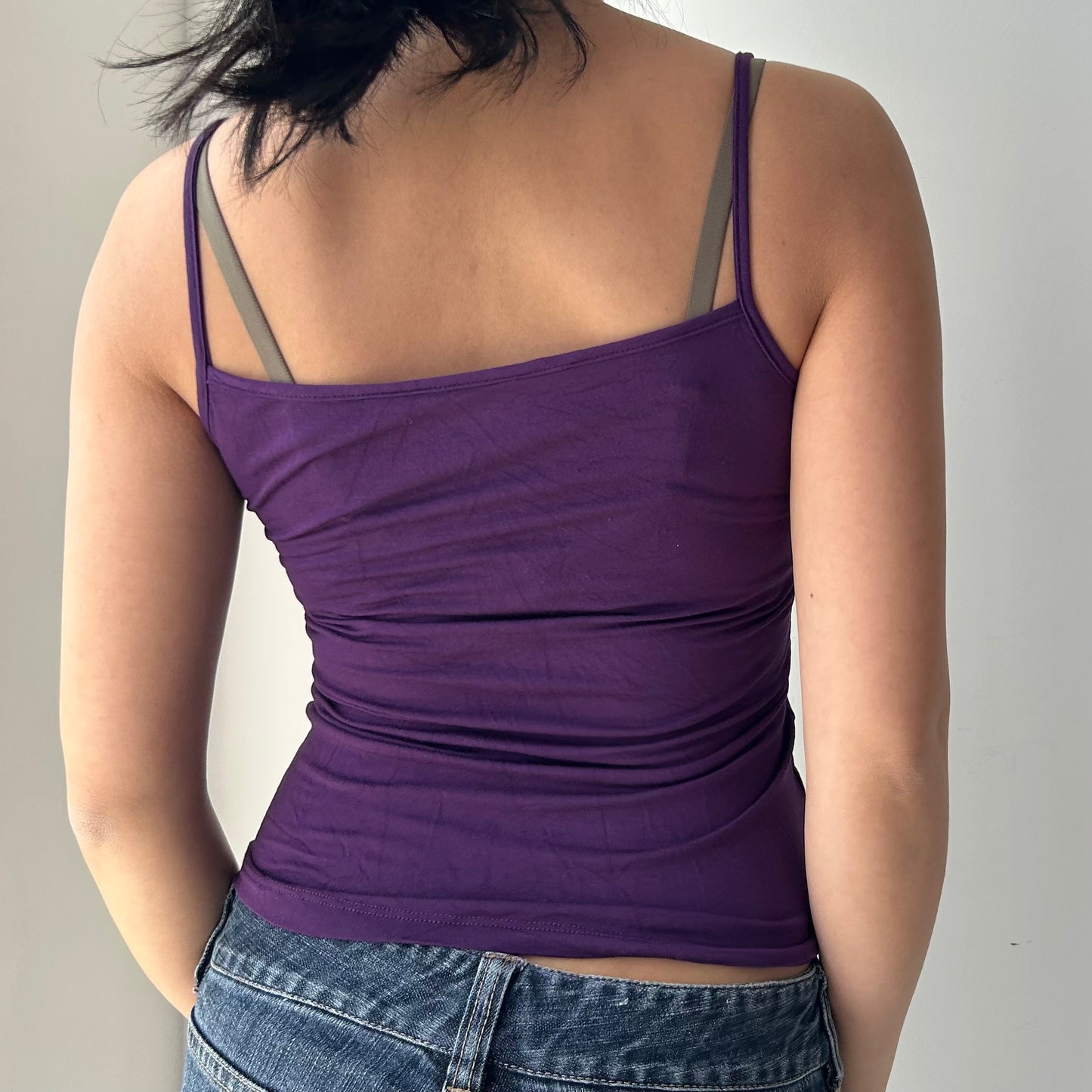 Purple Square Neck Rhinestone Bedazzled Cami Top - Small