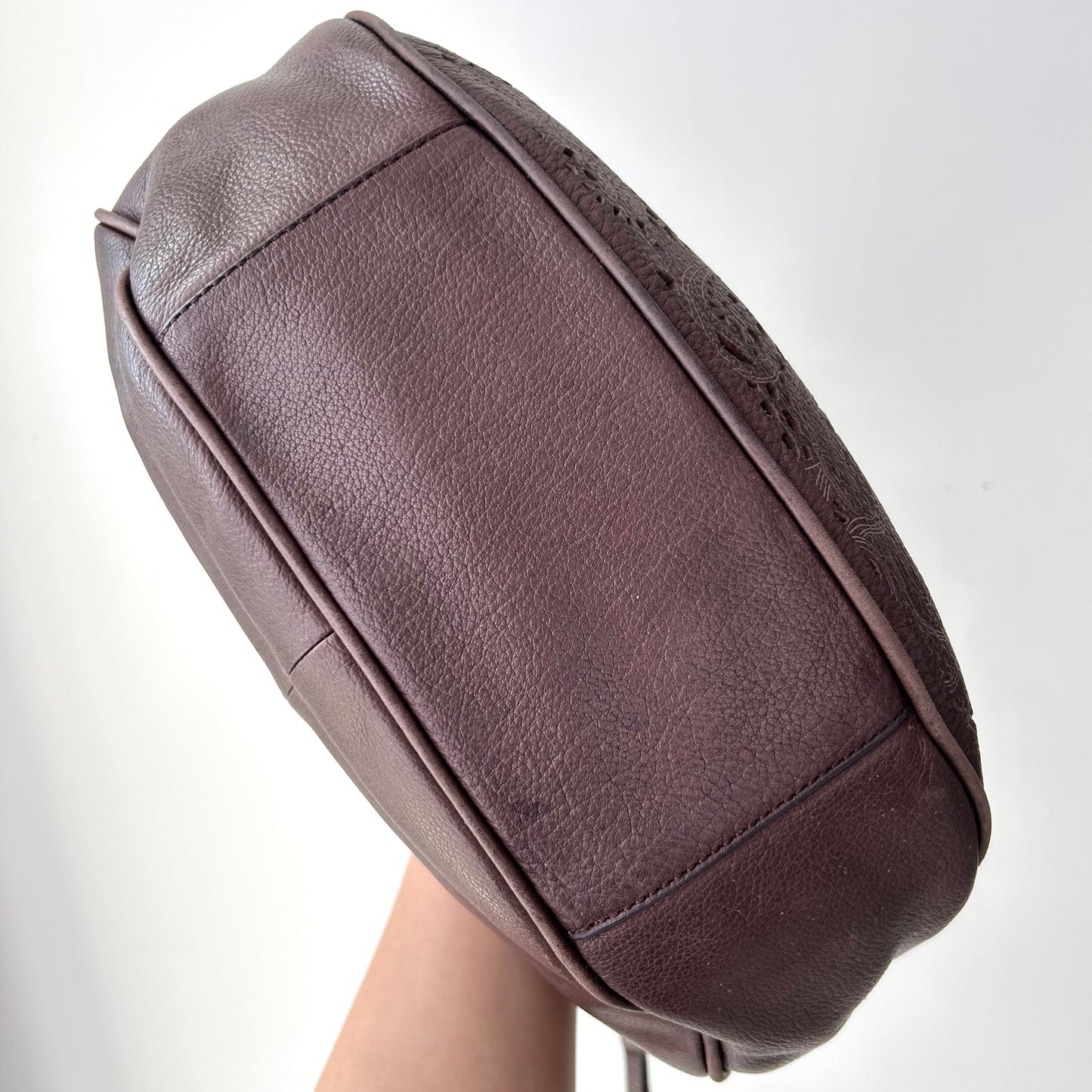 Danier Brown Embroidered Leather Hobo Bag