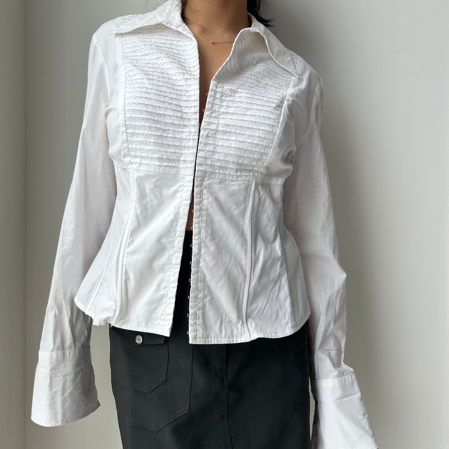 Bianca Nygård White Beaded Pintuck Cotton Shirt - Medium