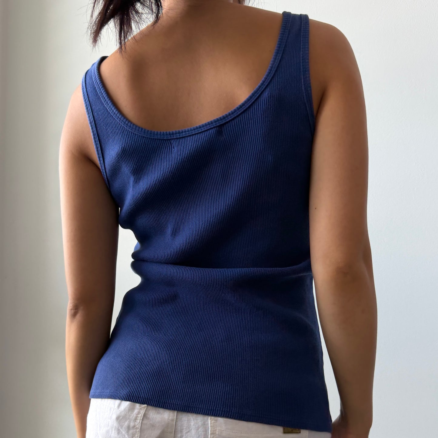 90s Laundry by Shelli Segal Blue Beaded Cotton Tank - Medium