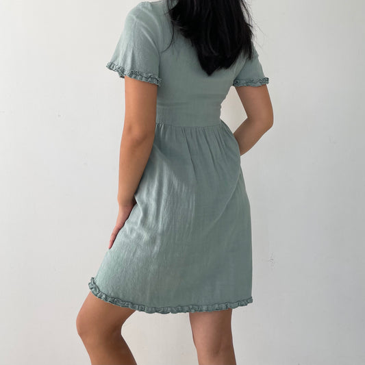 Green Linen Babydoll Dress - X-Small