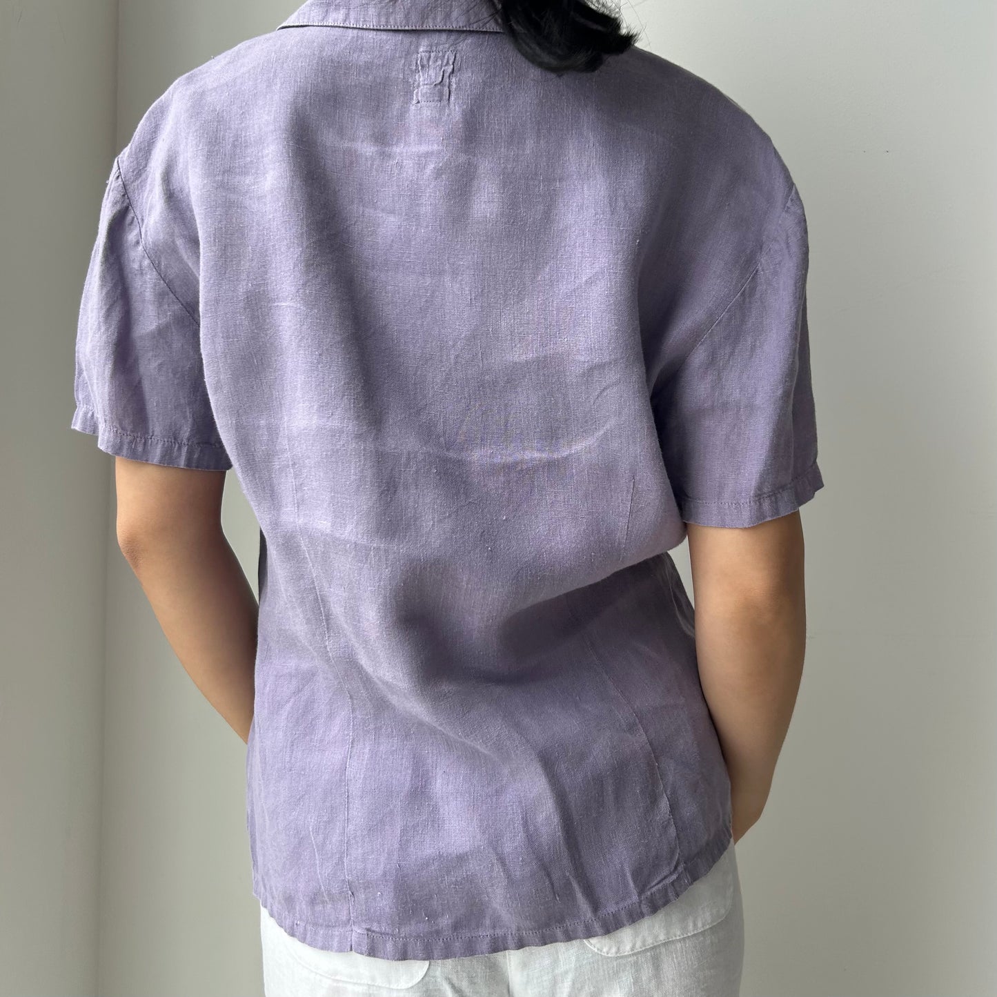 120% Lino Purple Short Sleeve Button Up Shirt - Large