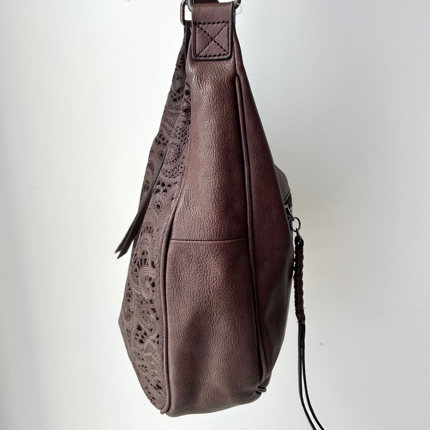 Danier Brown Embroidered Leather Hobo Bag
