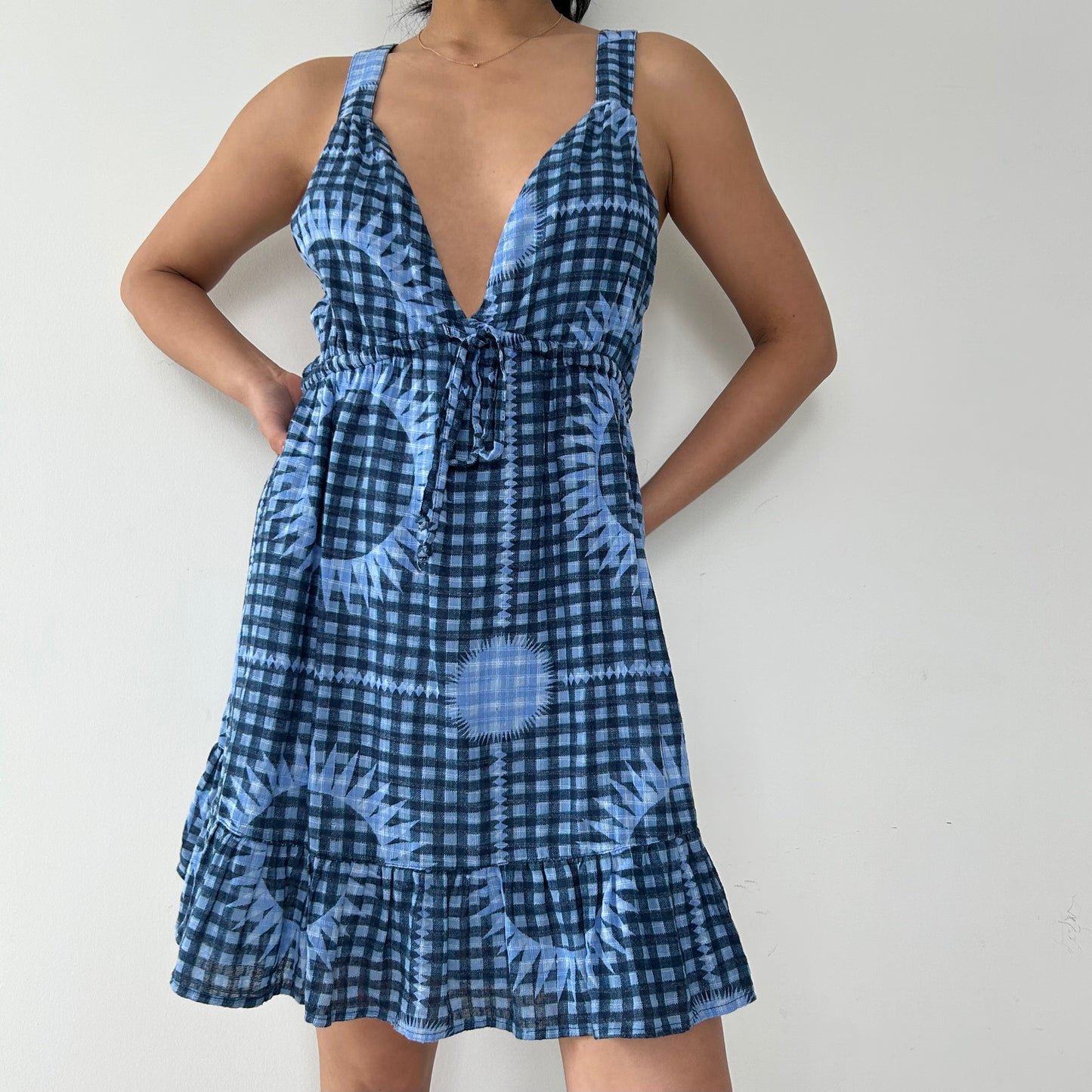 Urban Outfitters Blue Check Babydoll Dress - Medium
