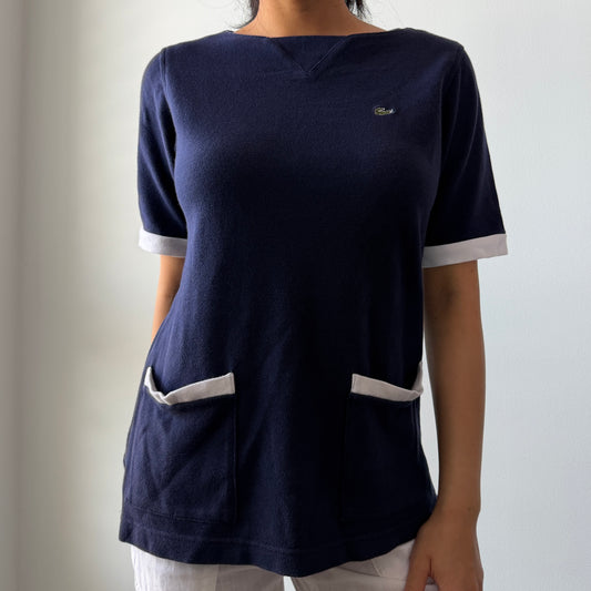 90s Lacoste Navy Short Sleeve Knit Top - Small