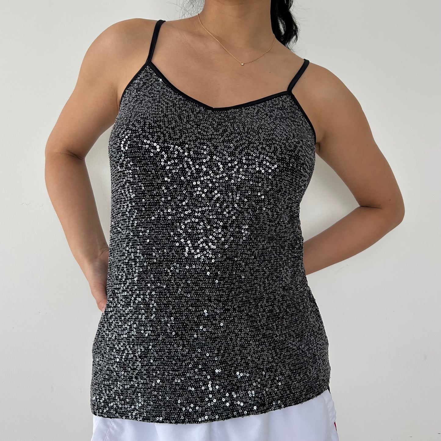 Express Black and Silver Sequin Tank - Small