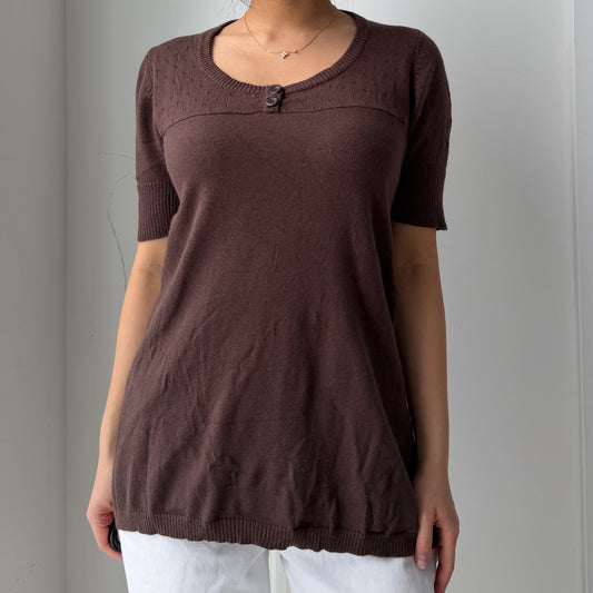 Old Label Garage Brown Angora Blend Short Sleeve Babydoll Top - Large