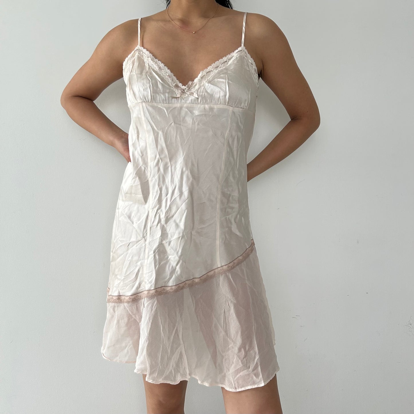 La Senza Lingerie White Lace Trim Silk Short Slip - Medium