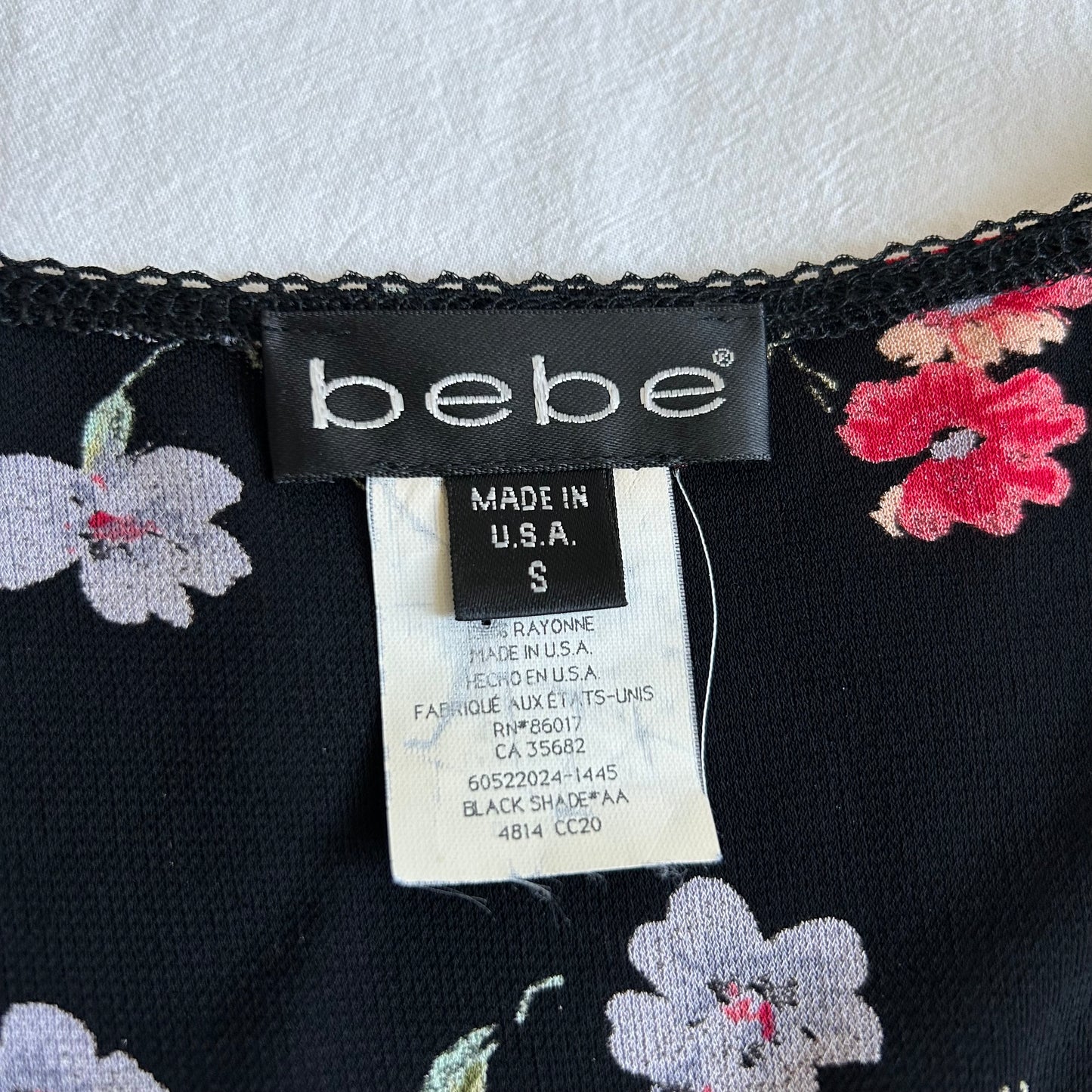 Made in USA Bebe Black Floral Tie Front Top - X-Small