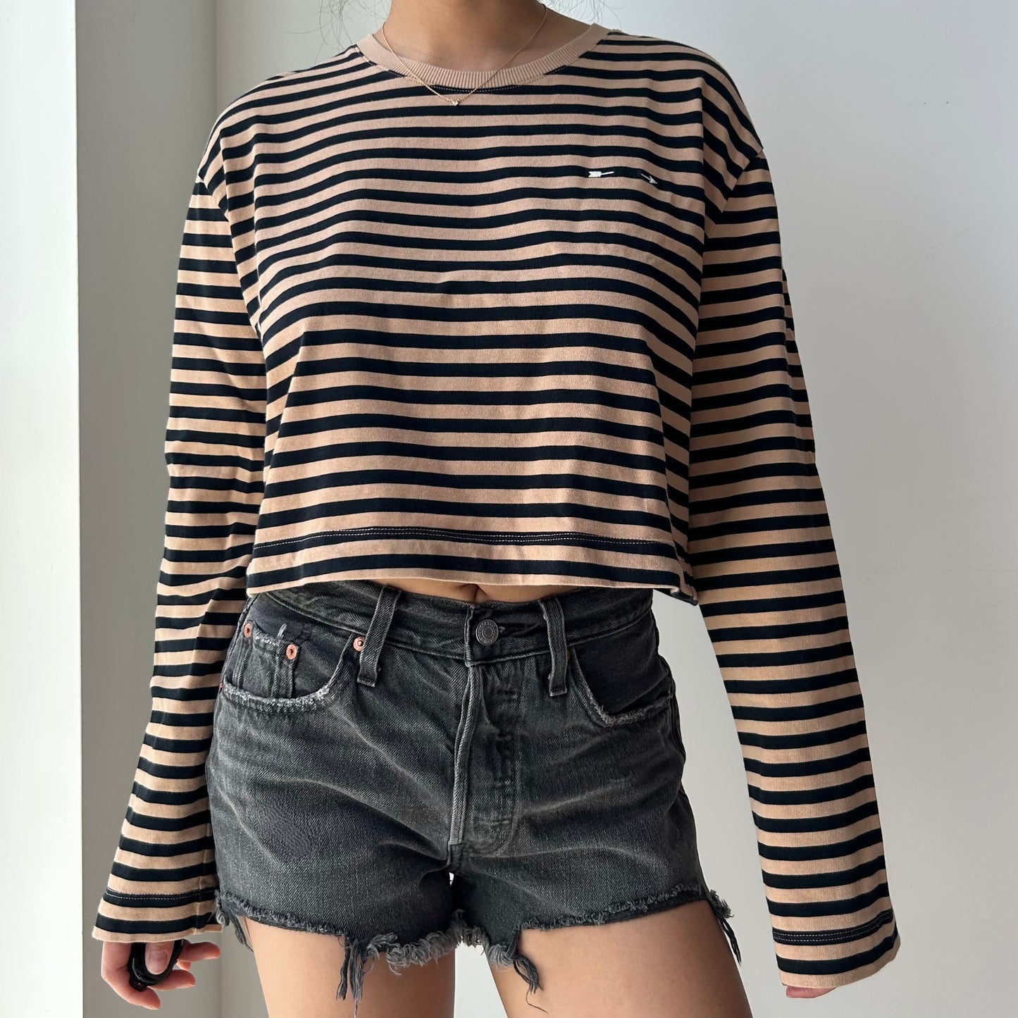 The Upside Long Sleeve Striped Crop Top - Small