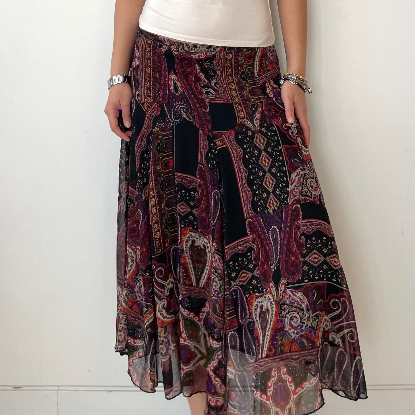 Coldwater Creek Burgundy Paisley Boho Midi Skirt - Medium