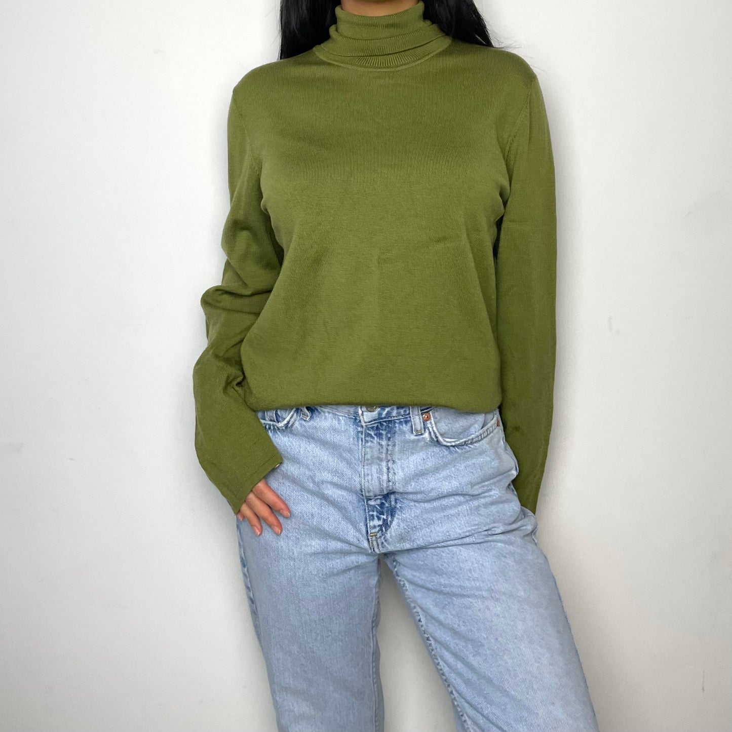 Lafayette 148 New York Green Wool Turtleneck Sweater - Large