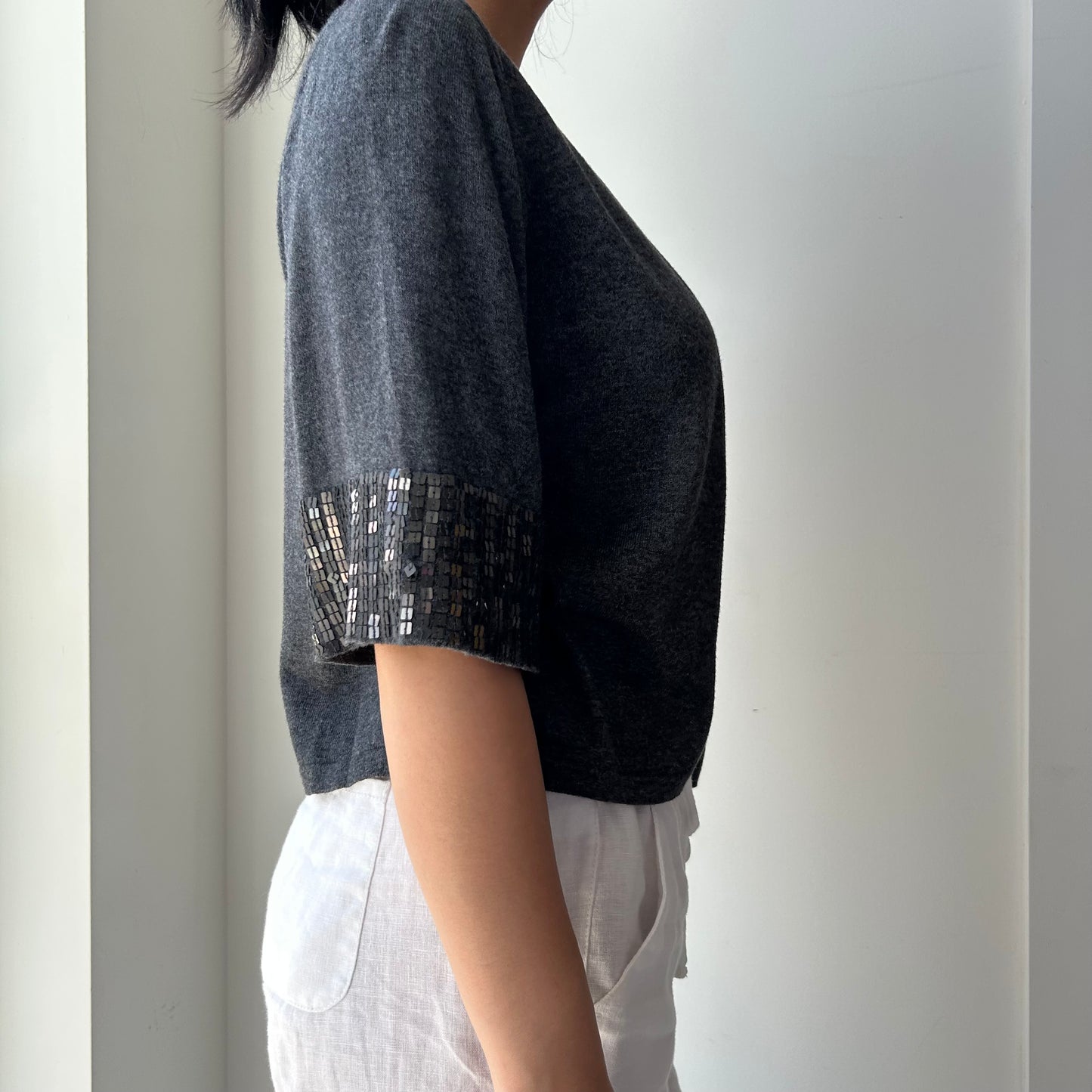 Banana Republic Charcoal Open-Front Cardigan with Sequin Trim - Medium