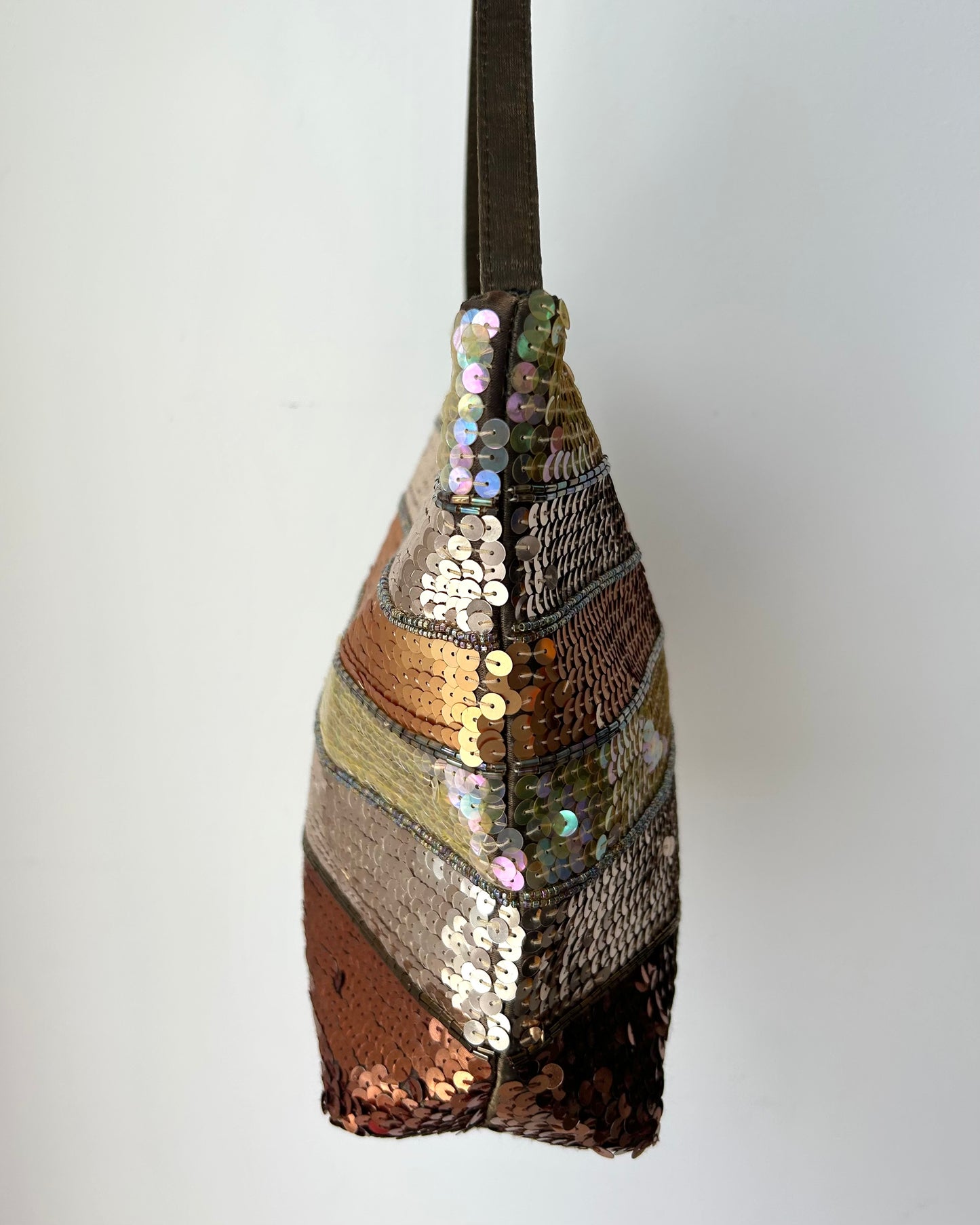 Green and Brown Sequin Top Handle Bag