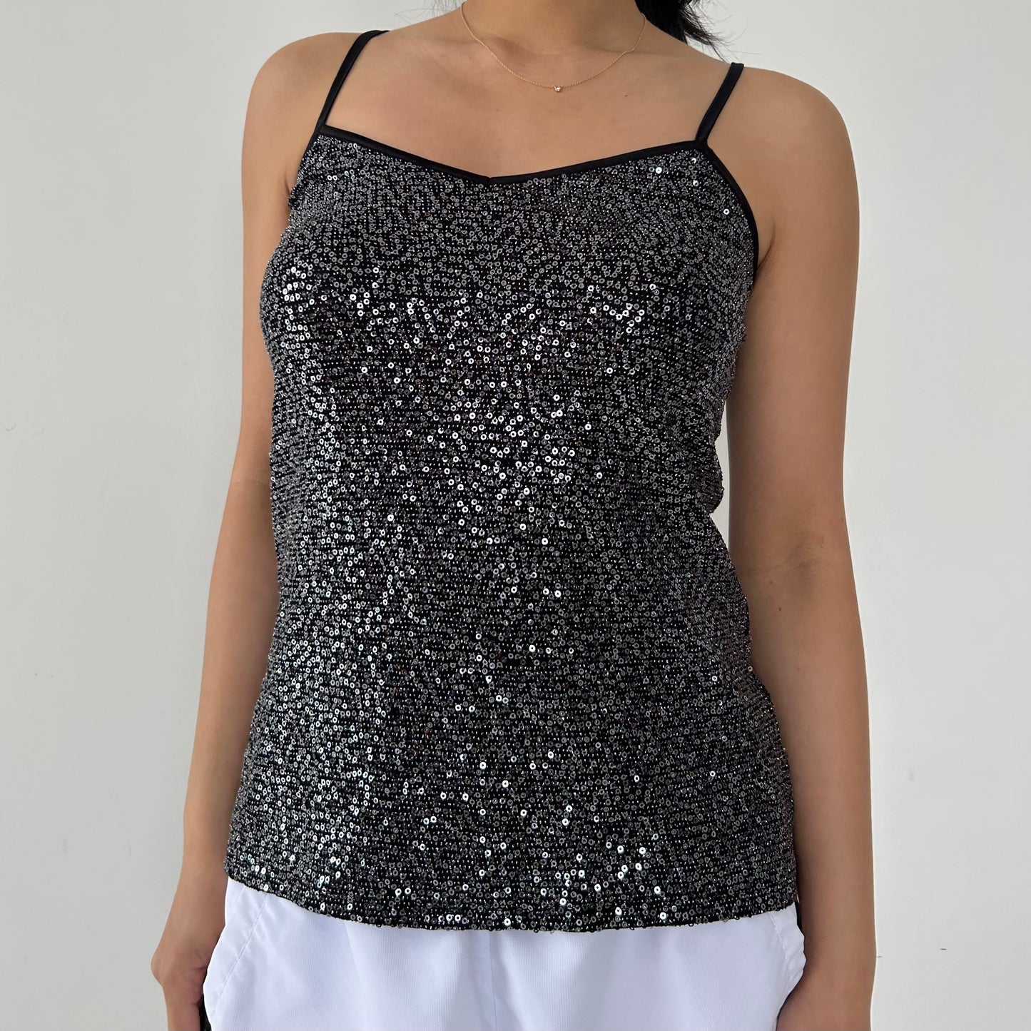 Express Black and Silver Sequin Tank - Small