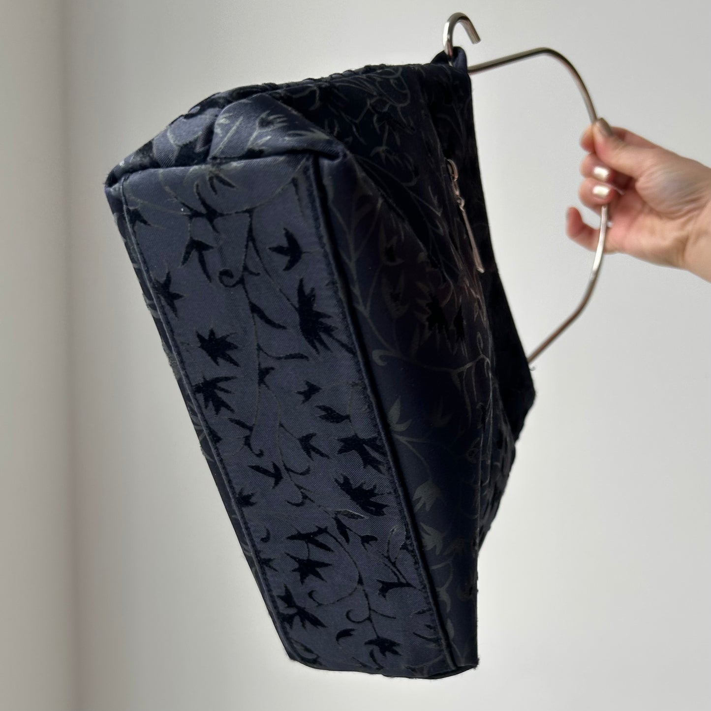 Vintage Navy Floral Jacquard Top-Handle Bag