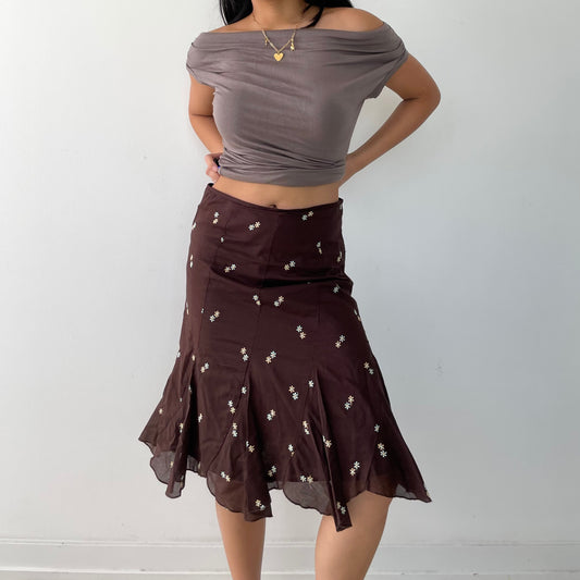 Vintage Made in USA Brown Cotton Skirt - Medium