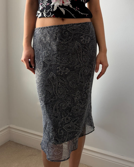 90s Made in Canada Black Paisley Slip Skirt - Medium